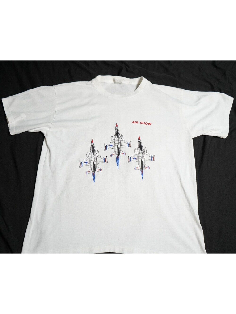 VTG 90s USA Made USA 1992 Air Show Fighter Jet White T-Shirt XL